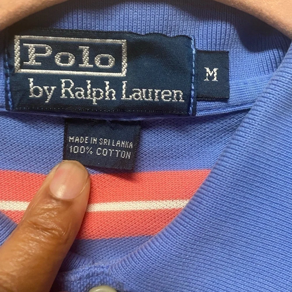 Polo Ralph Lauren Shirt Men's Large Short Sleeve Striped Logo Blue